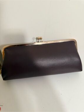 Classic Women's Kiss-Lock Clutch in Dark Brown with Gold Frame